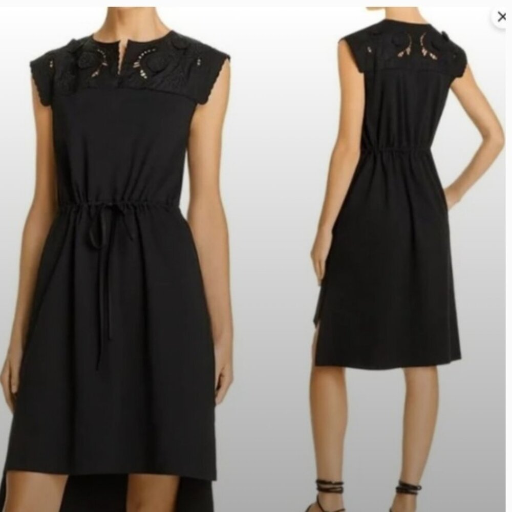 NWOT SEE BY CHLOE Cotton Embroidery/Aplique Black Midi Dress XS $375